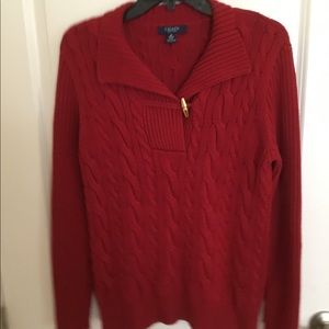 Chaps Red Shawl Collar Cable Knit Sweater Medium